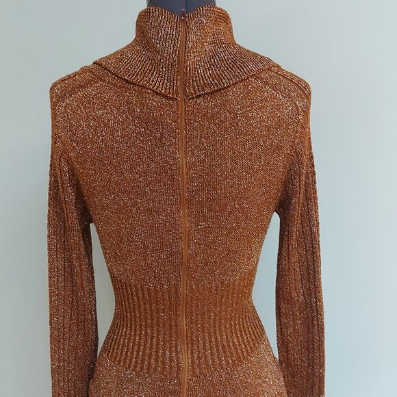 Vintage 70's Wenjilli Metallic Copper Knitted Dress - Size S - Picture 6 of 9